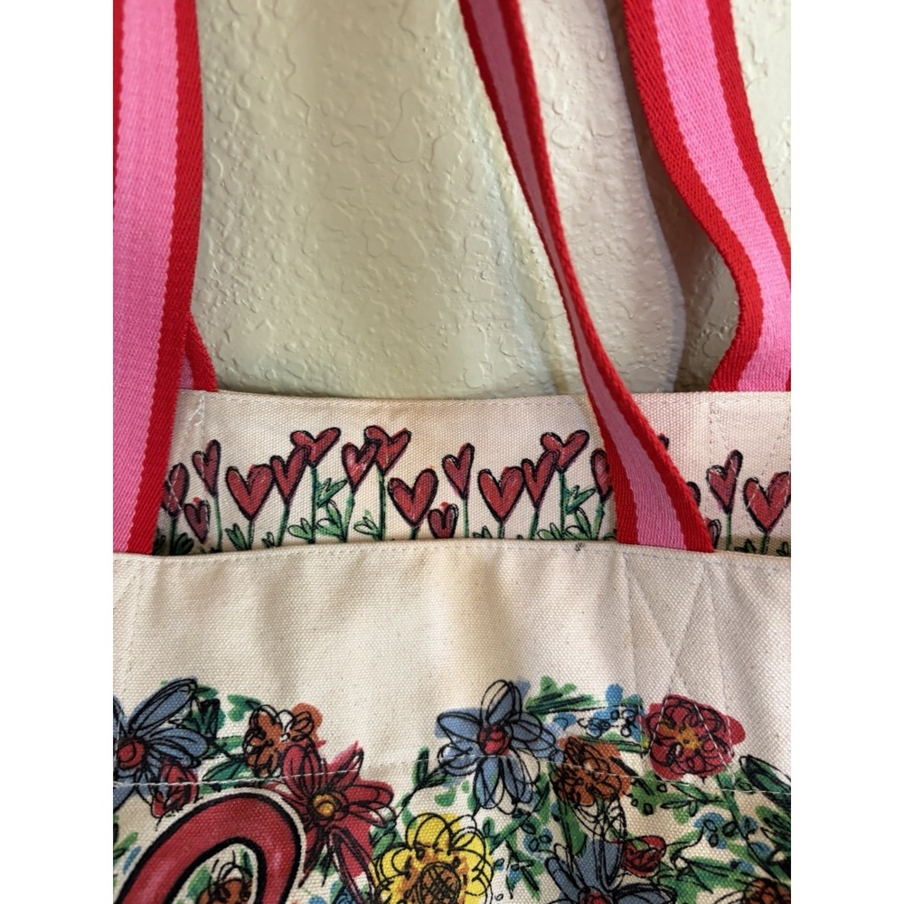 Brighton Love Tweet Canvas Large Tote Bag Birds Heart Butterflies Pink Shoulder - Picture 7 of 9
